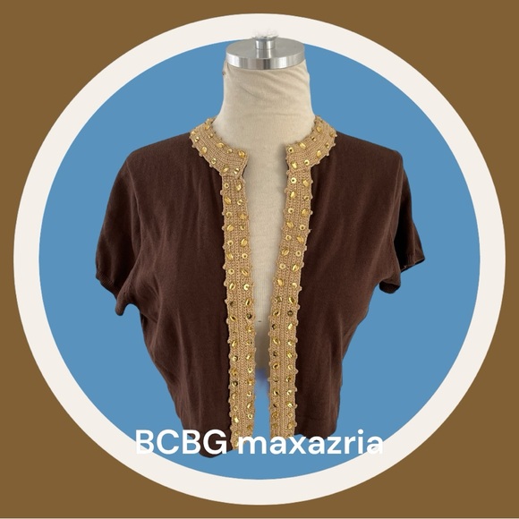 🇺🇸BCBGmaxazria bolero top knit sequin silk - Picture 1 of 9